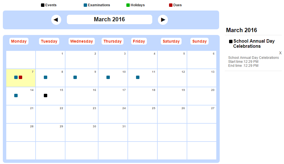 School ERP Calendar